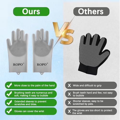 ROPO silicone gloves for pet grooming, multi-functional gloves for pet hair shedding, bathing, and massage (Grey) - Image 7