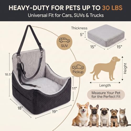 Dog Car Seat, 5" Elevated Cushion, Front/Back Seat, Dogs & Cats 30 lbs - Image 5