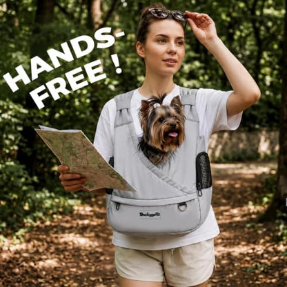 Small Dog Sling Carrier, Hands-Free, Gray, 4-13Lbs - Image 2