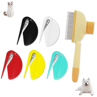 6 Pcs Pet Multifunctional Knotting and Pet Hair Removal Comb One-Click Self-Cleaning Grooming Brush for Dogs, Cats, Puppies, and Rabbits, Plastic Grooming Comb for Hair Shedding and Tangle Removal