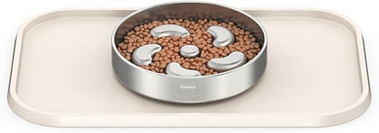 Pet Feeding Mat [Warped Resistant Raised Edge], Water-Proof Silicone Placement for Food Water Bowls, Anti-Slip Base Protect Floor, BPA-Free&Dishwasher-Safe [18.5x11.5inch Small, Sand White]