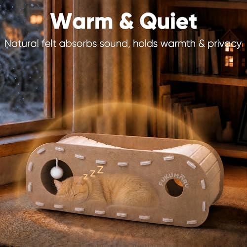 FUKUMARU Cat Bed Cave Tunnel, 31.5 Inch, Cat House Condo Indoor, Beige - Image 4