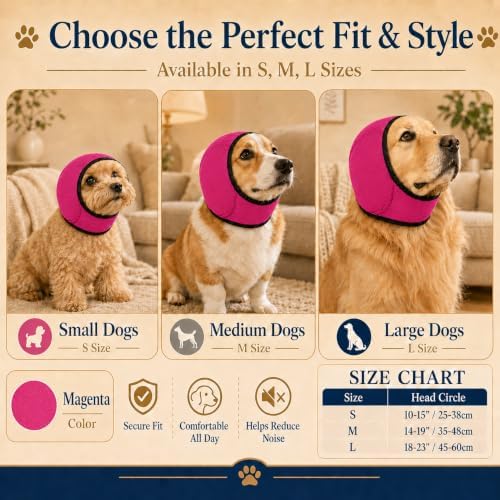 Dog Ear Muffs Noise Protection, Adjustable Dog Ear Wrap Calming Hoodie, No Shake Ear Covers for Thunder, Vacuum, Grooming & Bathing, Polyester Noise Reduction Padding with Elastic Strap(Rose red,S) - Image 4