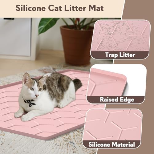 Garoopion Silicone Cat Litter Mat 34×22 inch, Easy to Clean, Pink - Image 3