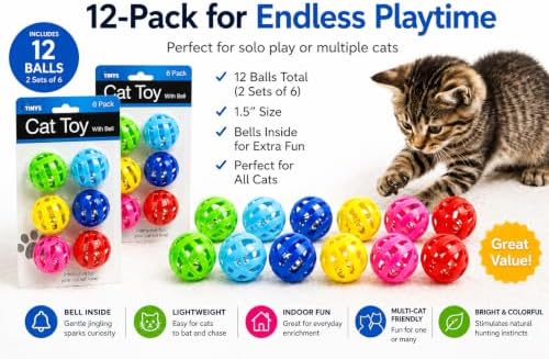 bulk buys Balls with Bells Cat Toys Set, Medium Breeds, 2 Packs. Includes 12 Balls. - Image 6