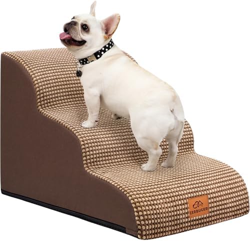 Zerbuger Dog Ramp and Stairs for Bed, Coffee 3 Steps 16" H, Nonslip Cover by Zerbuger