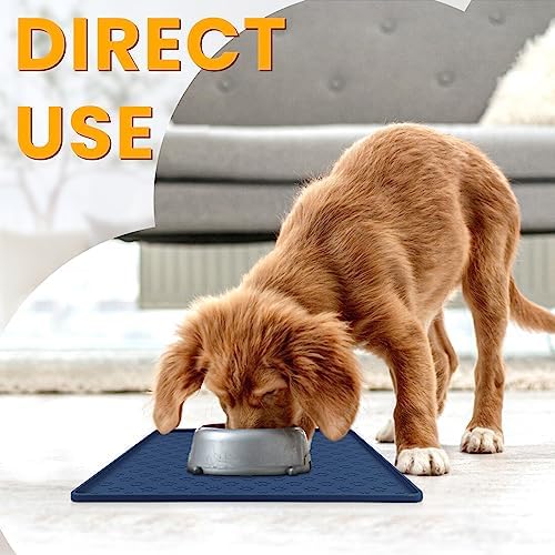 Ptlom Pet Placemat for Dog and Cat, Waterproof Non-Slip Silicone Feeding Bowl Mat Prevent Food and Water Overflow, Puppy Dish Feeder Fountain Trays Suitable for Medium and Small Pets, Navy Blue - Image 3