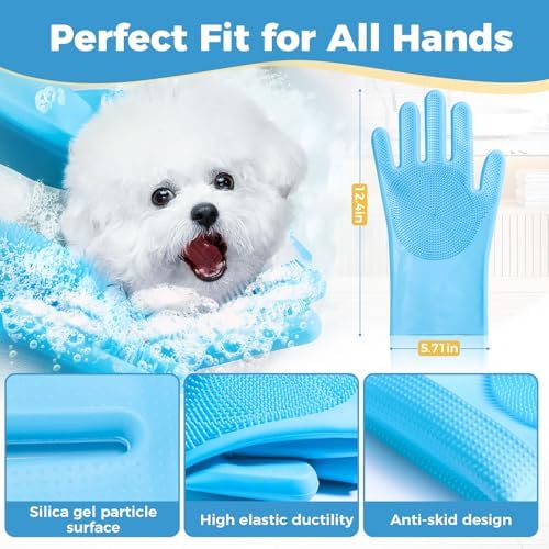 Pet Grooming Gloves, Dog Washing Gloves with Silicone Teeth, Dog Bathing Shampoo Brush, Heat Resistant Five-Finger Design for Bathing, Massaging, Hair Removal, Suitable for Dogs and Cats - Image 5