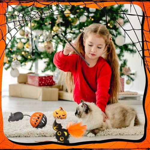 24 Pcs Halloween Catnip Toys, Mice Balls Feather Wands Plush Set - Image 6