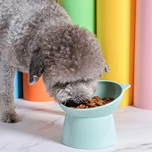 Tilted Elevated Cat Food Bowl - Cats Bowls Whisker Friendly Anti Vomiting Slanted Feeding Bowls Cute Shallow (Tall Cat Bowl-Green) - Image 3
