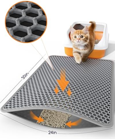 Powools Cat Litter Mat, Double-Layer, 30 x 24 in, Urine-Proof, Grey - Image 6