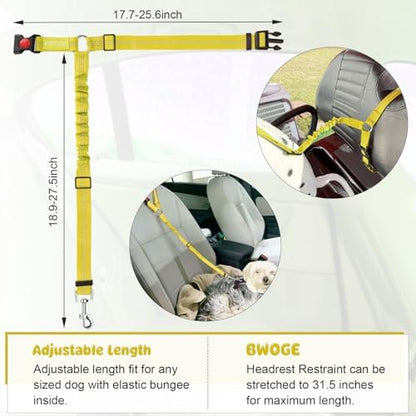 BWOGUE Dog Seat Belt for Car, Headrest Restraint Bungee Lead, Yellow - Image 3