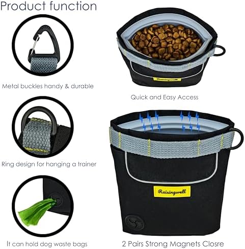 Raisingwell Dog Treat Pouch for Pet Walking and Training with Clicker 2 Cup Silicone Bag Small Fanny Pack Holder for Puppy Snack Dispenser Kit for Leash and Outdoor Use (Black) - Image 3