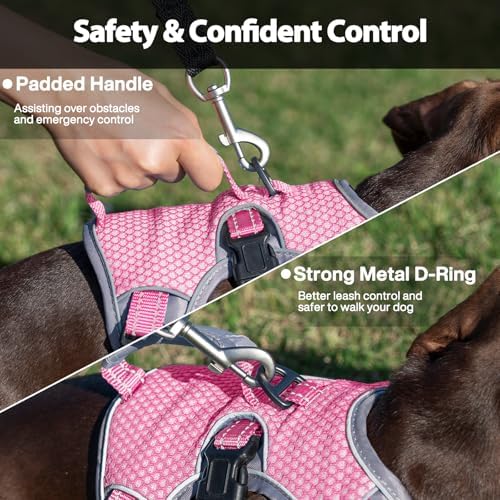 Huntboo Escape Proof Dog Harness, Dachshund Harness, Reflective Dog Harness with Handle, Durable,Adjustable Vest for Small Medium Large Dogs Walking, Training, and Running Gear (Pink,XL) - Image 4