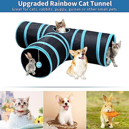 Malier Collapsible Cat Tunnels & Toys Set, Interactive Kitty Toys - Kitten & Cat - Feathers, Mouse, Crinkle Balls, 3-Way Tube Tunnel for Indoor Play - Image 3