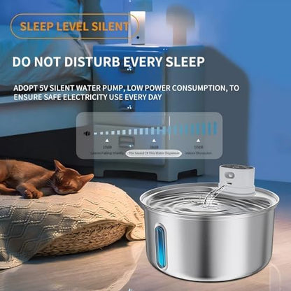 Stainless Steel Cat Water Fountain Indoor 5.5L Wireless Pet Water Fountain with Motion Sensor for Cats &Dog Pet Water Dispenser - Image 5