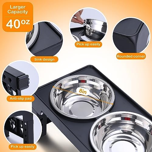 LALOBLUE Elevated Dog Bowls, Raised Bowl with 2 Stainless Steel Food Bowls, Dog Bowls Stand Adjusts to 5 Heights 2.95", 8.46", 9.65", 10.82", 12.01" for Small Medium Large Cats Pets,Black - Image 3