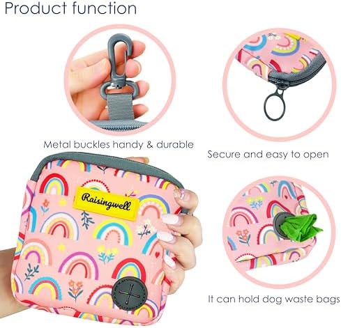 Raisingwell Dog Treat Pouch for Pet Walking and Training with Clicker Poop Bags Small Fanny Zipper Pack Holder for Puppy Snack Dispenser Kit for Leash and Outdoor Use (Rainbow) - Image 5