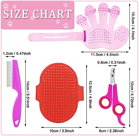 Patelai 4 Pcs Bunny Grooming Kit Bunny Brush Rabbit Nail Clipper, Pink, Red - Image 2