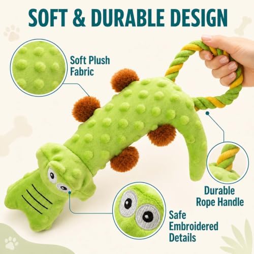 PrimePets Squeaky Dog Toys, 2 Pack, Stuffed Crocodile Tug of War Dog Toys for Small Medium Large Dogs, Interactive Puppy Chew Toy to Keep Them Busy - Image 4