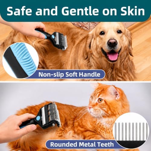 3-IN-1 Pet Grooming Tool - Undercoat Rake, Dematting Comb & Deshedding Brush for Cats, Dogs, Horses - Removes Mats, Tangles & Loose Fur, Reduces Shedding & Prevents Hair Mess (Blue) - Image 4