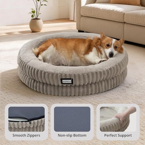 BALANCE Donut Dog Bed, 30 Inches Round Dog Bed Medium Size Dogs Washable, Orthopedic Calming Dogs Beds for Kitten, Fluffy Plush Faux Fur Pet Bed with Anti-Slip Bottom - Image 4