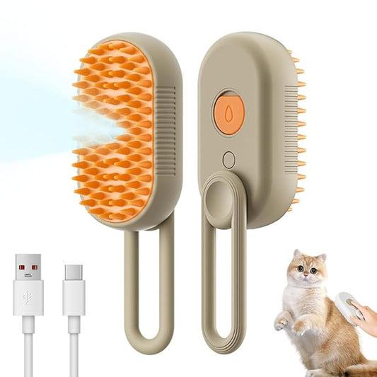 3 In1 Cat Steamy Brush, 2026 New Comb for Cats Dogs, Dog Brush with Steam Self Cleaning Pet Hair, Pet Spray Hair Removal Comb for Shedding, Long Short Haired with One-Click (Milk coffee)