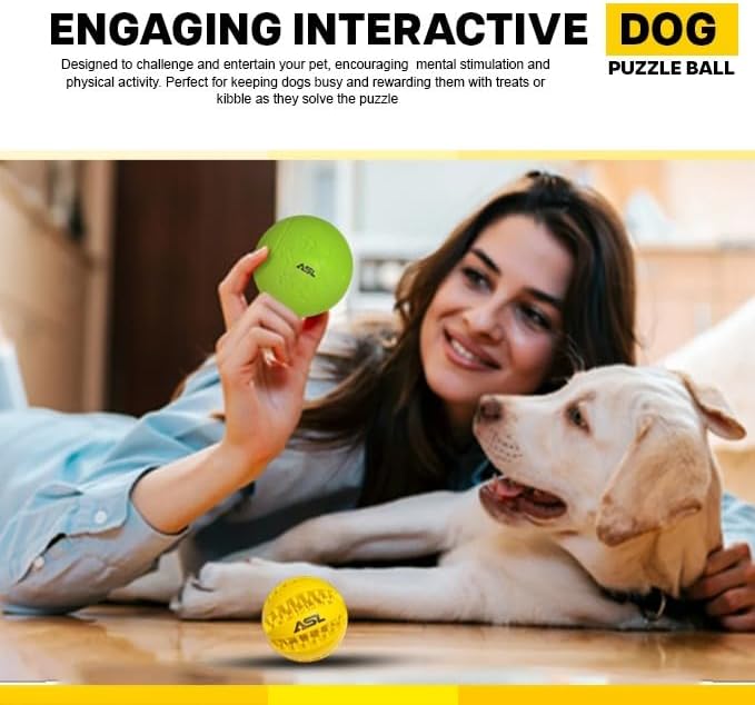 ASL Interactive Dog Treat Ball 2 Pack – Treat Dispensing Dog Toy, Dog Puzzle Toy & Dog Puzzle Feeder, Interactive Dog Ball for Enrichment, Slow Feeder Dog Toy & Dog Toys to Keep Dogs Busy