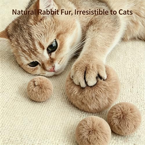 Rabbit Fur Ball Cat Toy, Soft Plush Catnip Cat Toys for Indoor Cats, Durable Kitten Chew Toys for Biting, Natural Fur Cat Toys for All Breeds of Cats(3PCS) - Image 2