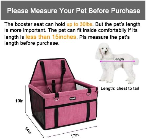 Pet Car Seat, Sturdy Reinforced Structure, Shortened Leash with Metal Snap Hook, Loops for Seat Belt, Waterproof Thick Soft Fleece Pad
