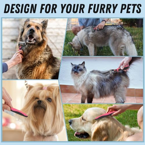 Docrok Pet Grooming Brush and Metal Comb Combo for Dogs & Cats, Pink - Image 7