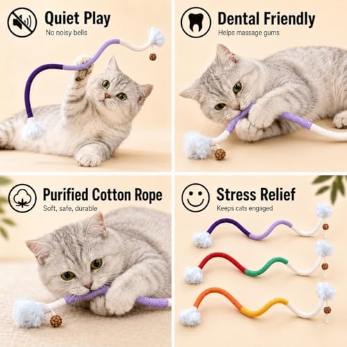 Bent Cat Rope Toy, Pet Chew Toys, Interactive Tease Toys for Cats and Kittens, Bite-Proof Playthings, Cotton Rope Kitten Toys Dental Care Stress Relief Pet Supplies (Extra Large 3 Pack) - Image 2