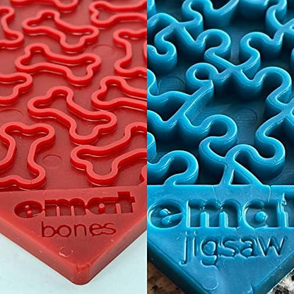 SodaPup Red Bones & Blue Jigsaw eMat Bundle – Durable Lick Mat Feeder Made in USA from Non-Toxic, Pet-Safe, Food Safe Rubber for Avoiding Overfeeding, Digestive Health, Calming, & More - Image 2