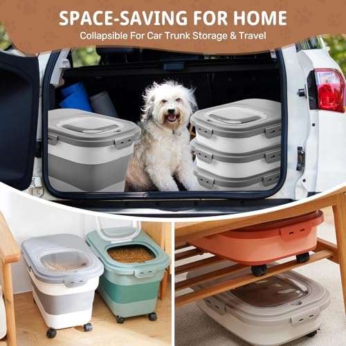 SEWIU Dog Food Storage Container Up to 2pack*20LB,Collapsible Dog Food Container with Travel Silicone Bowl and Scoop for Dog/Cat/Bird Food/Cat litter,Keep Dry Food Fresh,Easy to Move. - Image 5
