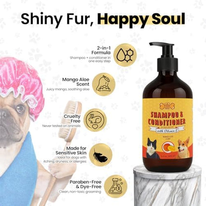 POM Pets 2-in-1 Organic Dog Shampoo & Conditioner – Itchy Skin Relief, Dog Deshedding, Detangles Fur, Cat Shampoo, Paw Cleaner for Dogs, Natural Coat Defense Formula - Image 5