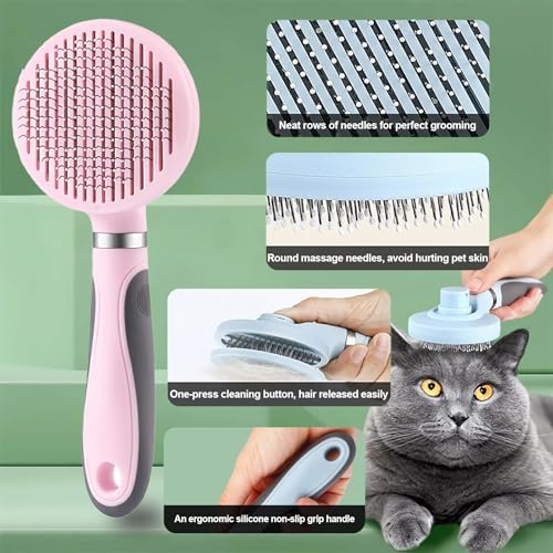 Cat Grooming Kit, 4-in-1 Cat Grooming Tools with Cats Brush, Flea Comb, Nail Clipper & Trimmer - Deshedding & Dematting for Pets Hair and Paws, Pet Shedding Set for Indoor Dogs & Cats (Pink) - Image 3