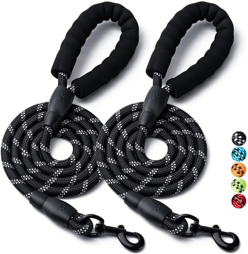 2 Pack Dog Leash, Heavy Duty Nylon Rope Pet Leashes (6FT-1/2,Black/Black) by BOOMIBOO