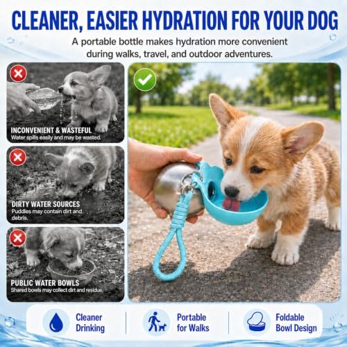 Portable Dog Water Bottle with Bowl, 10oz Leak-Proof Stainless Steel - Image 6