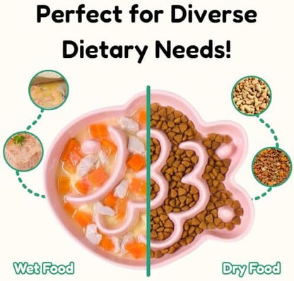 Elevated Slow Feeder Cat Bowl with Stand, 6.3''Ceramic Fish Maze Cat Food Bowl, Raised Whisker Friendly Wide Shallow Cat Dish for Wet & Dry Food, Non Slip Puzzle Feeder for Cats & Small Dogs (Green) - Image 6