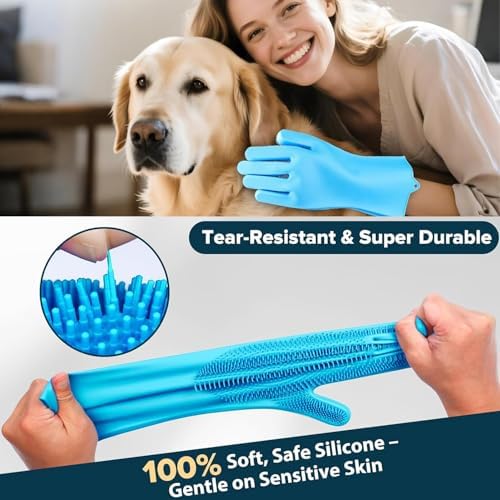 Pet Republique Silicone Bathing Gloves for Dogs, Cats, & Most Animals – Long Sleeve Grooming Glove with Foam Scrubbing Bristles - Image 3