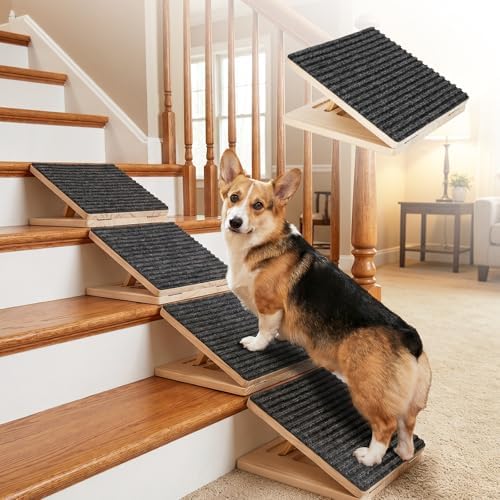 Dog Ramp for Stairs 4 Pack, Adjustable Non-Slip Wooden Stair Wedges by Gereat