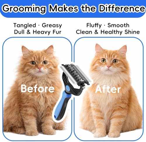 3-in-1 Professional Pet Grooming Brush for Dogs & Cats – Dematting Comb, Undercoat Rake & Deshedding Tool for Long & Short Hair, Heavy Shedding & Matted Fur (Blue) - Image 5