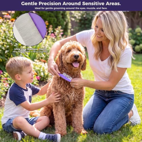 5PCS Dog Grooming Kit with Long Pin Slicker Brush for Dogs, Violet - Image 6