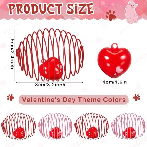Jecery 5 Pcs Cat Toys Spring,Heart Bel,Pink Red - Image 2