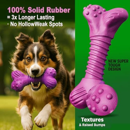 Dog Toys for Aggressive Chewers, Dog Toys for Medium Large Dogs, Natural Rubber Dog Chew Toys with Beef Flavor, Indestructible Chew Toys for Aggressive Chewers (Purple) - Image 3