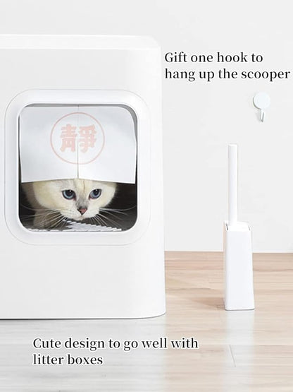 Cat Litter Scooper with Caddy, Cat Scooper for Litter Box with Holder Stand, Durable, Neat and Convenient - Matte White