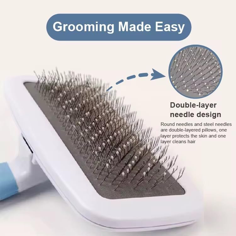 2 in1 grooming pet Slicker Brush forDe-Shedding Fine Comb for Finishing & Detail Ergoromic Handle Grip Suitable for All Hair Types Double-Layer Needle Design - Image 2