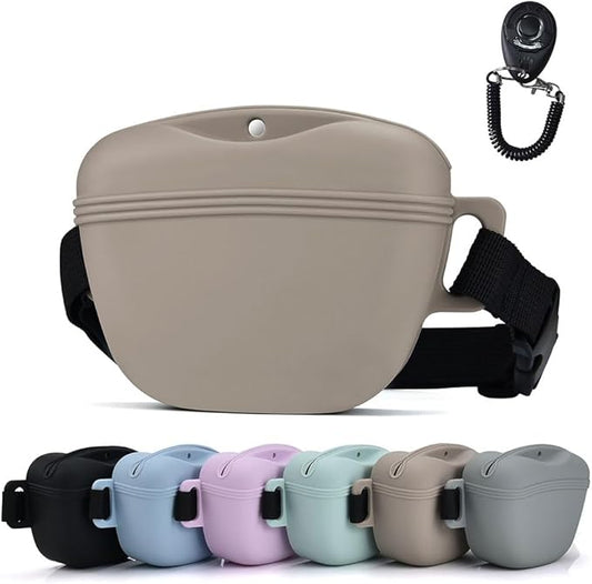 Pet Training Snack Pouch with Clicker 2.0 Upgraded Magnetic Closure, 1.66 Cup Silicone Belt for Dog Treats，Perfect for Exercising and Walking