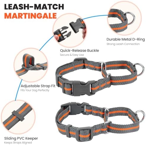 VIVAGLORY Double Handle Dog Leash Twingrip, 5ft x 1in, L, Orange Grey - Image 4
