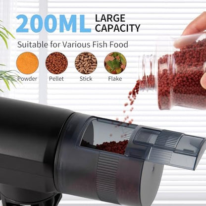 Automatic Fish Feeder for Aquarium: Rechargeable Fish Feeder Dispenser,Moisture-Proof & 200ML Large Capacity Betta Turtle Vacation Feeder,Auto Fish Food Dispenser Timer for Weekends/Business - Image 5